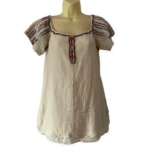 Trafaluc Zara Gauze Embroidered Boho Style Tunic Blouse Hippie Festival